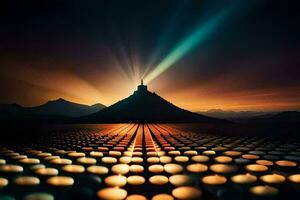 en berg med lampor lysande från Det. ai-genererad foto