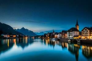 de stad av hallstatt, schweiz. ai-genererad foto