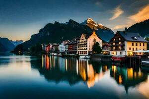 de stad av hallstatt, Österrike. ai-genererad foto