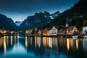 de stad av hallstatt, Österrike. ai-genererad foto