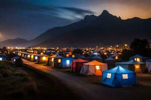 Foto tapet de himmel, berg, natt, tält, de natt, de himmel, de berg. ai-genererad