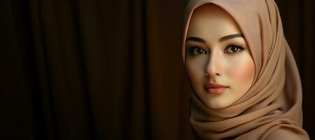 ung malaysiska muslim kvinna med hijab, kopia Plats. ai genererad foto