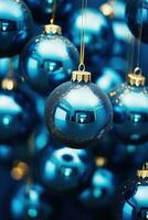 jul blå grannlåt stänga upp. abstrakt Semester dekorationer bakgrund ai generativ foto