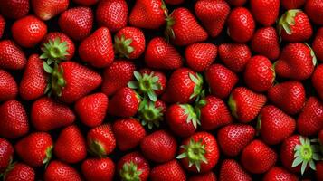 överflöd av färsk, röd jordgubbar i en full ram bakgrund.ai generativ. foto