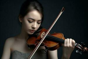 kvinna spelar fiol. generera ai foto