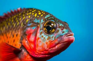 exotisk färgrik fisk på azurblå marin bakgrund. generera ai foto