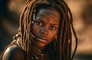 söt afrikansk kvinna stam etnisk. generera ai foto