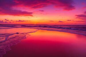 ai avslöjar fantastisk solnedgång förbi de lugn strand genererad förbi ai foto