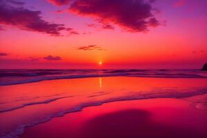 ai avslöjar fantastisk solnedgång förbi de lugn strand genererad förbi ai foto