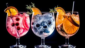mängd kall drycker av färsk frukt i glas. tropisk sommar frukt drycker. ai genererad foto