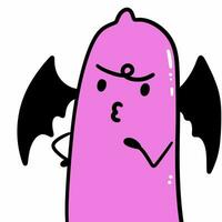 söt tecknad serie rosa monster med stor ondska vingar foto