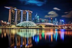 marina bukt sandstrand i singapore på natt, marina bukt område på natt, singapore, ai genererad foto