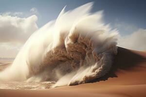 sandstorm i de öken. kraft av natur. genererad förbi artificiell intelligens foto