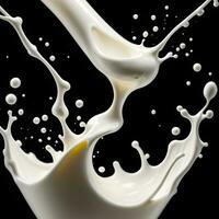 mjölk stänk isolerat på svart bakgrund. ai generativ foto