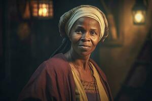 medeltida afrikansk kvinna leende. generera ai foto