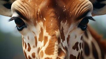 en stänga upp av en giraffs ansikte ai genererad foto