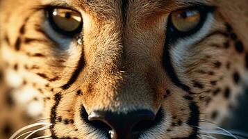 stänga upp av en gepards ansikte ai genererad foto