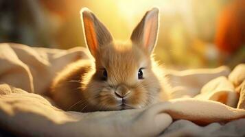 en små brun och vit kanin ai genererad foto