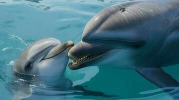 en delfin simning i vatten ai genererad foto