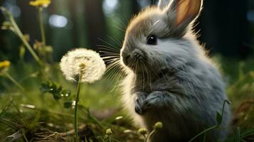 en kanin i en fält ai genererad foto