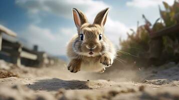 en kanin med dess tunga ut ai genererad foto
