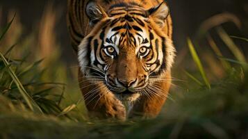 en tiger i de gräs ai genererad foto