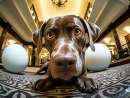 innehåll hund njuter i de levande rum golv ai generativ foto
