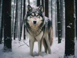 hund under en vinter- promenad ai generativ foto