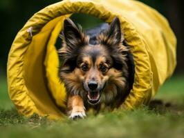 pigg hund tävlings genom ett rörlighet kurs ai generativ foto