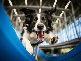 pigg hund tävlings genom ett rörlighet kurs ai generativ foto