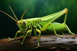 graciös gräshoppa vilar på en texturerad blad, perfekt för text ai genererad foto