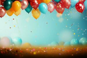 ballonger i ljus färger uppsättning mot en texturerad konfetti bakgrund ai genererad foto