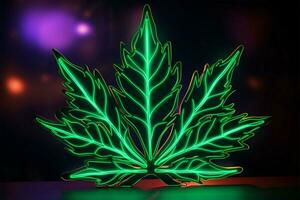 en grön neon cannabis blad logotyp skapar en vibrerande varumärke identitet ai genererad foto