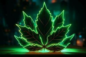 en grön neon cannabis blad logotyp skapar en vibrerande varumärke identitet ai genererad foto