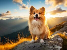 majestätisk hund stående stolt på en berg topp ai generativ foto