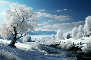 illustration av lugn vinter- natur fångar de säsonger lugn skönhet ai genererad foto