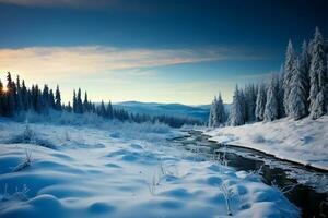 en fantastisk vinter- panorama naturer isig skönhet på full visa ai genererad foto