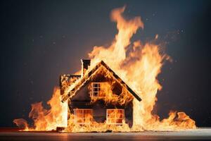 brinnande hus, försäkring begrepp. generativ ai foto