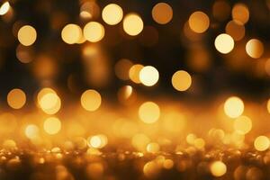 festlig charm abstrakt gyllene bokeh lampor för jul Semester bakgrunder ai genererad foto