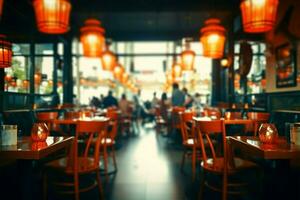 suddig årgång Kafé restaurang interiör erbjudanden en fängslande abstrakt bakgrund ai genererad foto