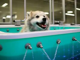 lugn hund njuter en massage på en sällskapsdjur spa ai generativ foto