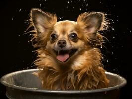 lugn hund njuter en massage på en sällskapsdjur spa ai generativ foto