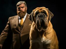 skötsam hund deltar i en show, vackert vårdad foto