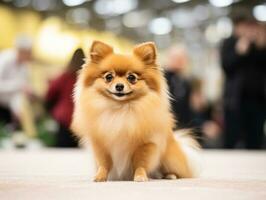 skötsam hund deltar i en show, vackert vårdad foto