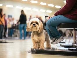 skötsam hund deltar i en show, vackert vårdad foto