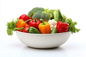 en vit korg full grönsaker i vit bakgrund foto