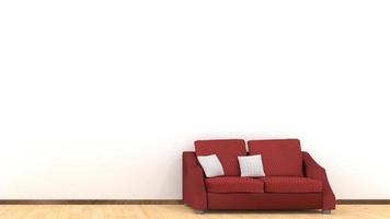 modern inredning av vardagsrum med röd soffa på trägolv foto