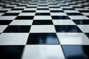 checkerboard marmor golv. de golv har en svart och vit kvadrater mönster. genererad förbi artificiell intelligens foto