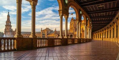 panorama- se av torg de espana i Sevilla, Spanien foto
