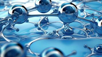 abstrakt molekyler design. atomer. molekyl strukturera med blå sfärisk partiklar. foto